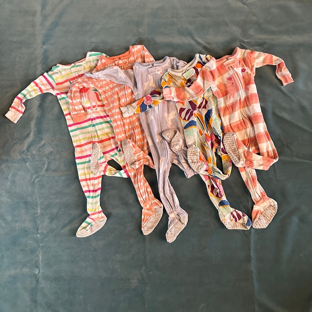 Mixed-Pattern Girls' Long Sleev Footed One-Piece Pajamas - size 12 months